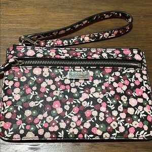 kate spade Pink and Black Floral Clutch Wristlet